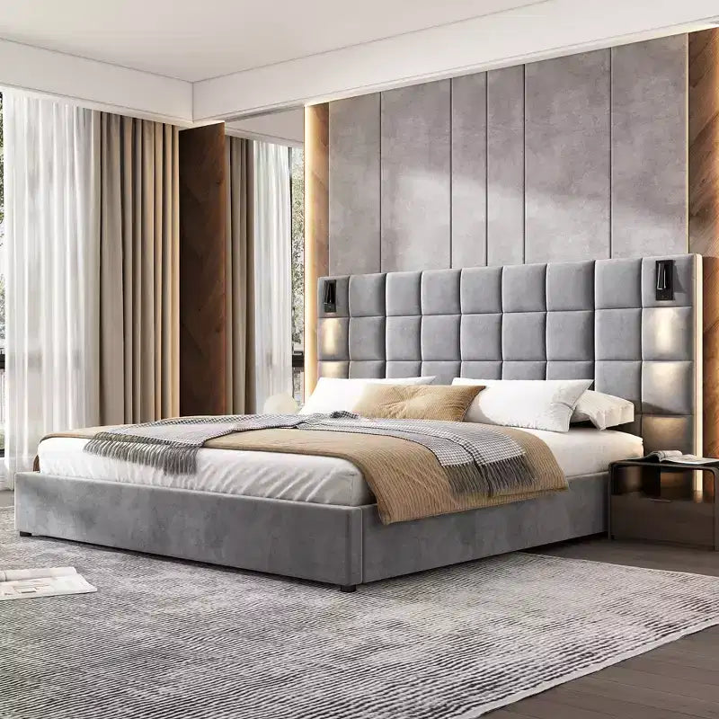 Lit rembourré moderne en velours Christopher Knight Home Wesson avec liseuse et ports USB