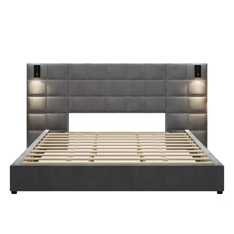 Lit rembourré moderne en velours Christopher Knight Home Wesson avec liseuse et ports USB