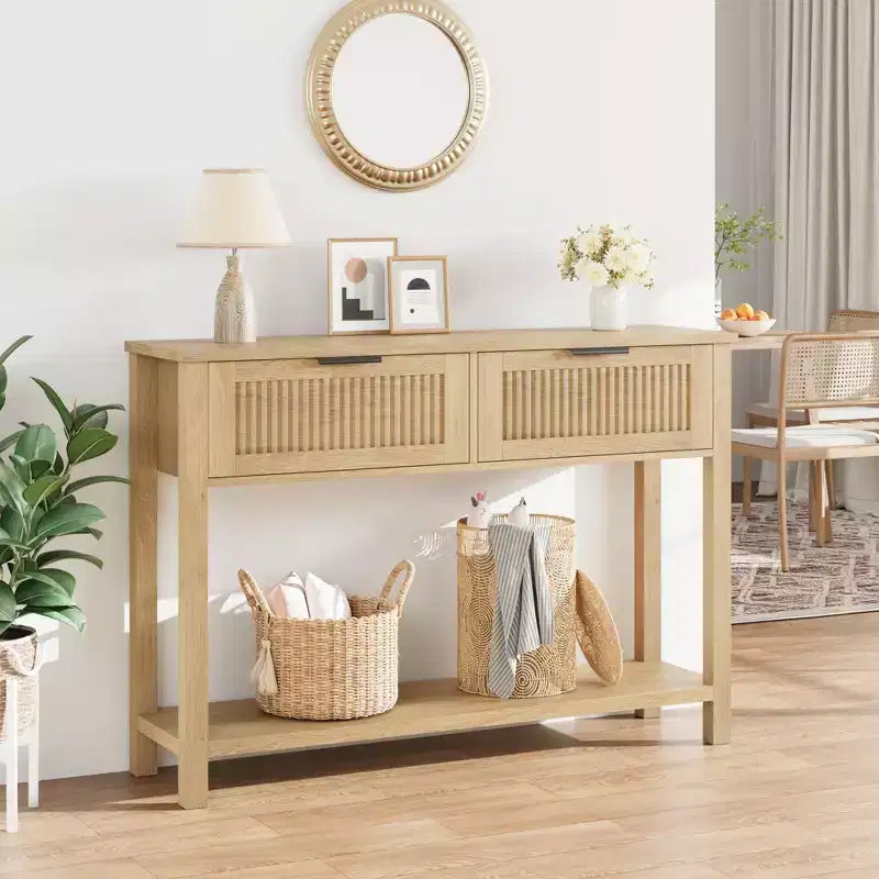 Console Garvee Table d'entrée bohème Table de canapé Table de couloir Table de foyer Derrière le canapé avec 2 tiroirs et étagère de rangement ouverte pour le salon