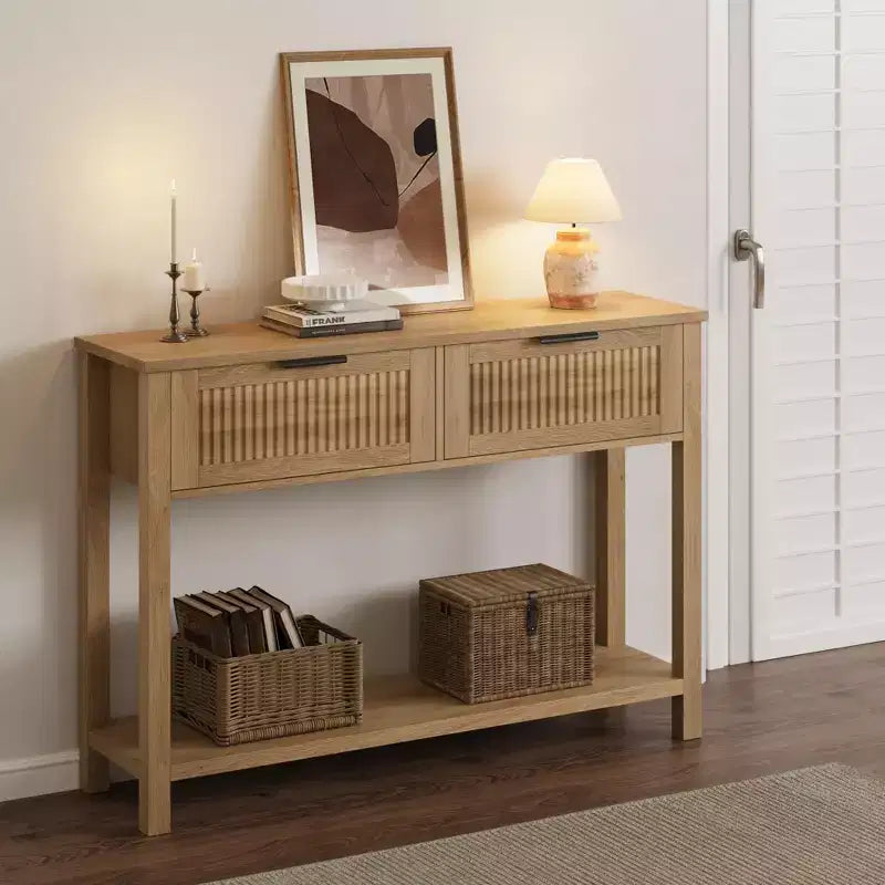 Console Garvee Table d'entrée bohème Table de canapé Table de couloir Table de foyer Derrière le canapé avec 2 tiroirs et étagère de rangement ouverte pour le salon