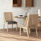 GDFStudio Chaises de salle à manger rustiques en tissu et rotin (lot de 2)