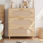 Commode Garvee à 3 tiroirs pour chambre à coucher, commode à tiroirs en rotin, rangement de chevet en bois rustique pour salon, couloir