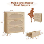 Commode Garvee à 3 tiroirs pour chambre à coucher, commode à tiroirs en rotin, rangement de chevet en bois rustique pour salon, couloir