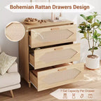 Commode Garvee à 3 tiroirs pour chambre à coucher, commode à tiroirs en rotin, rangement de chevet en bois rustique pour salon, couloir