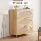 Commode Garvee à 3 tiroirs pour chambre à coucher, commode à tiroirs en rotin, rangement de chevet en bois rustique pour salon, couloir