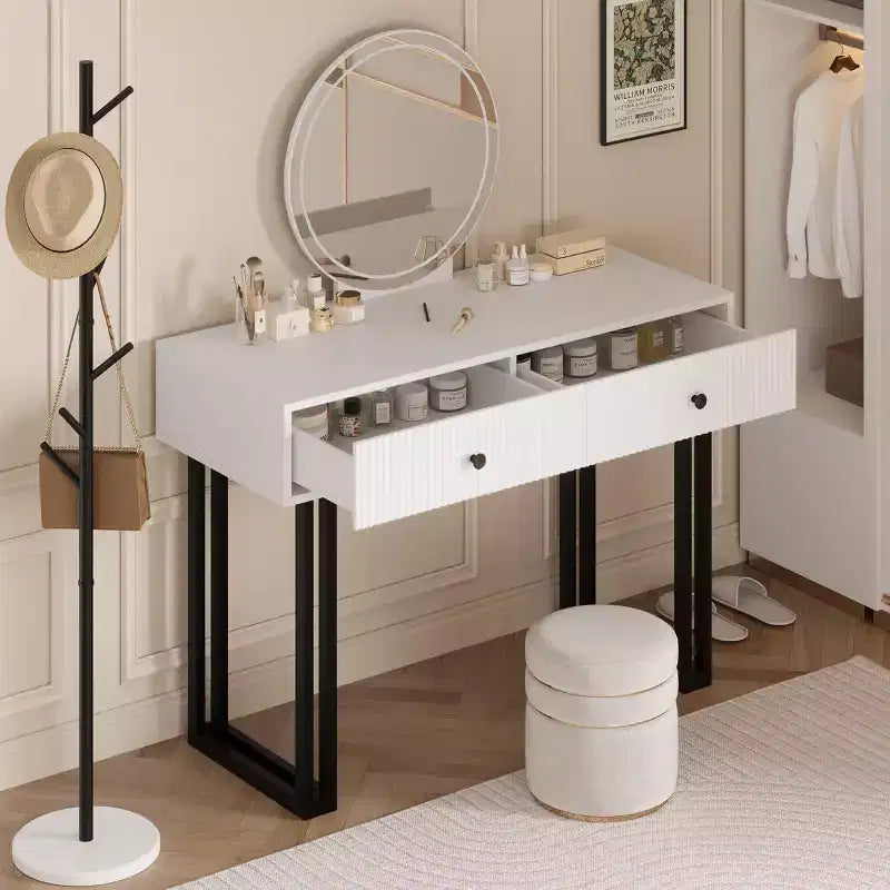 Coiffeuse avec Miroir et Lumières, Coiffeuse Maquillage 102 cm avec 3 Couleurs d'Éclairage et Luminosité Réglable