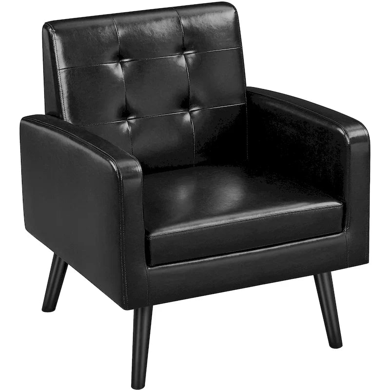 Fauteuil d'appoint capitonné moderne en similicuir Yaheetech avec pieds en bois massif - 28.52933