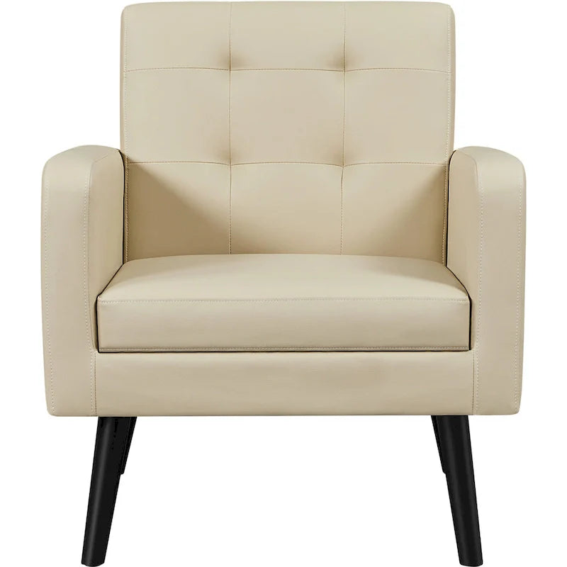 Fauteuil d'appoint capitonné moderne en similicuir Yaheetech avec pieds en bois massif - 28.52933