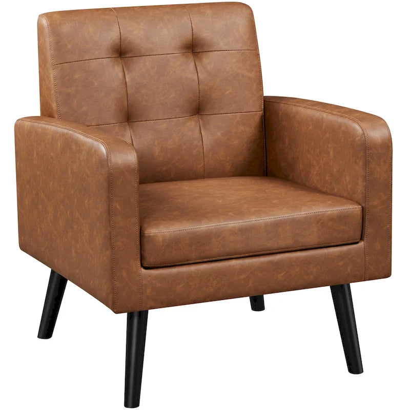 Fauteuil d'appoint capitonné moderne en similicuir Yaheetech avec pieds en bois massif - 28.52933