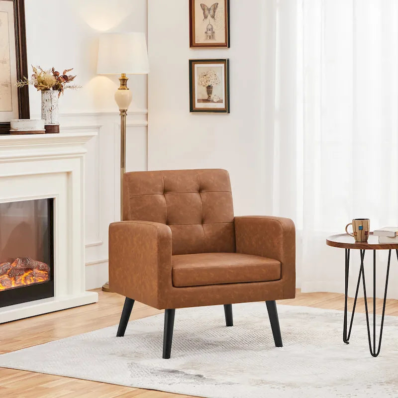 Fauteuil d'appoint capitonné moderne en similicuir Yaheetech avec pieds en bois massif - 28.52933