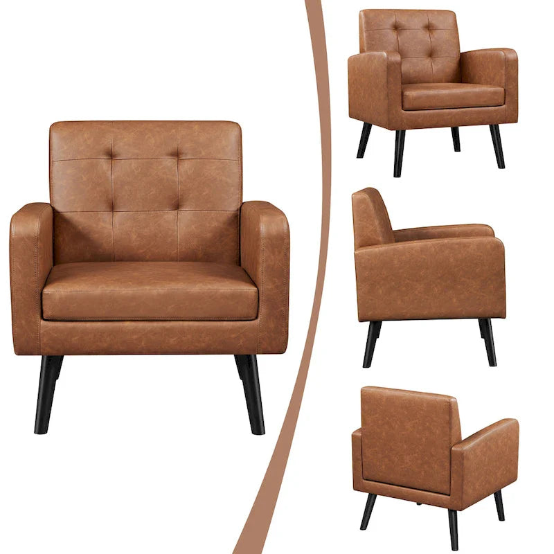Fauteuil d'appoint capitonné moderne en similicuir Yaheetech avec pieds en bois massif - 28.52933