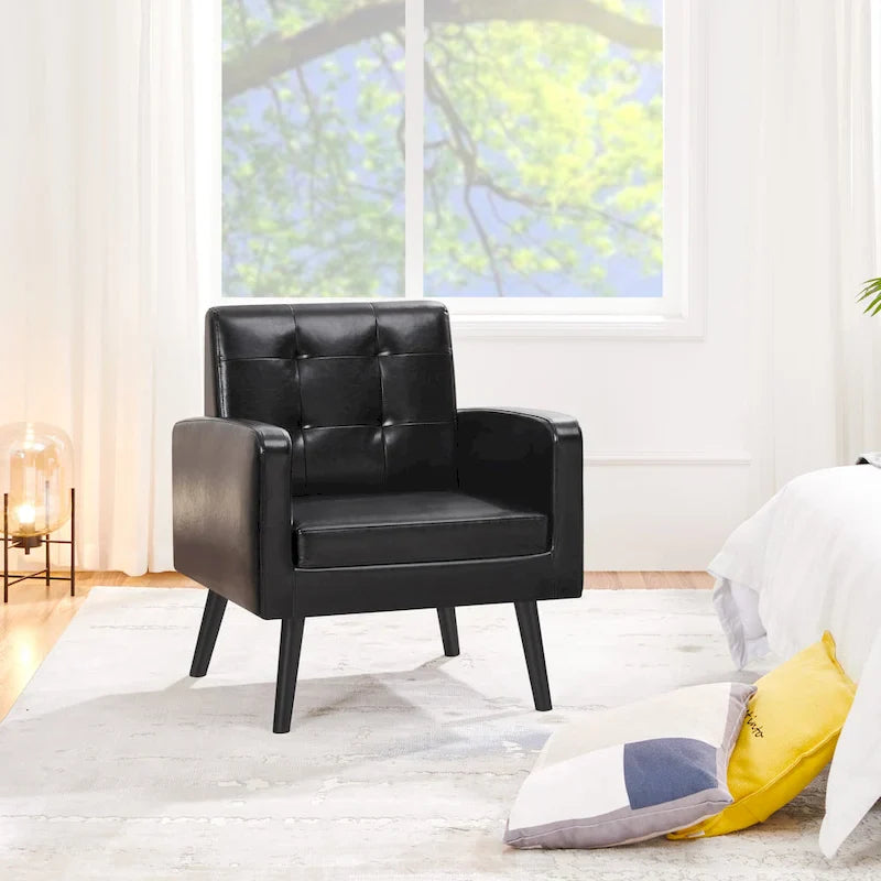 Fauteuil d'appoint capitonné moderne en similicuir Yaheetech avec pieds en bois massif - 28.52933