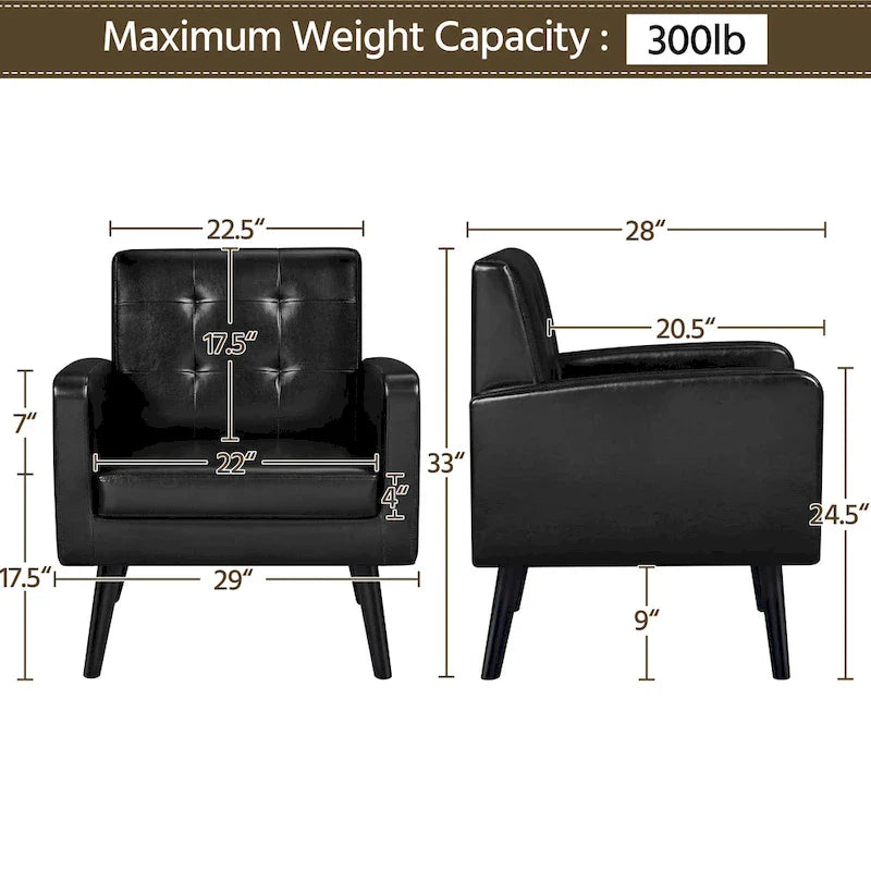 Fauteuil d'appoint capitonné moderne en similicuir Yaheetech avec pieds en bois massif - 28.52933