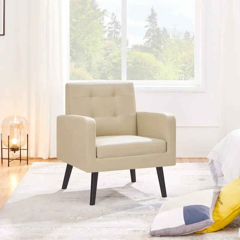 Fauteuil d'appoint capitonné moderne en similicuir Yaheetech avec pieds en bois massif - 28.52933