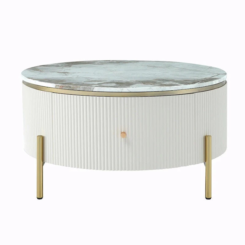 Table basse ronde moderne de 31,5 po avec grand tiroir de rangement