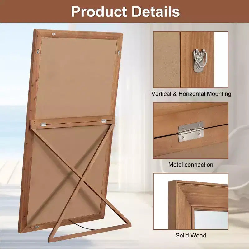Dovelina Miroir sur pied à cadre vertical en bois – 180 x 90 cm, marron