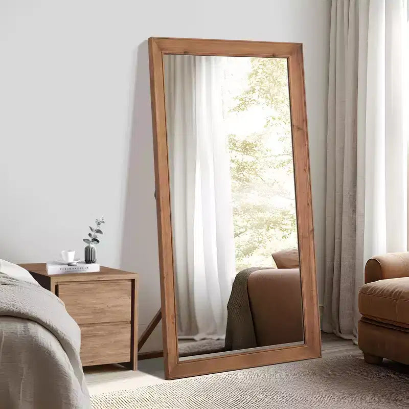 Dovelina Miroir sur pied à cadre vertical en bois – 180 x 90 cm, marron