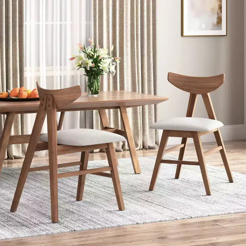 Chaises de salle à manger GDFStudio Sunapee en bois rembourré en tissu de style milieu de siècle (lot de 2)