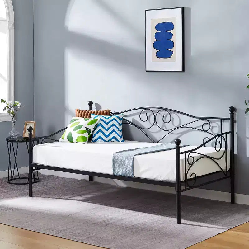 Lit de repos classique VECELO, taille double, avec design épuré, lit-plateforme en métal avec tête de lit, lit de repos pour petits espaces, chambre à coucher/salon/chambre d'amis
