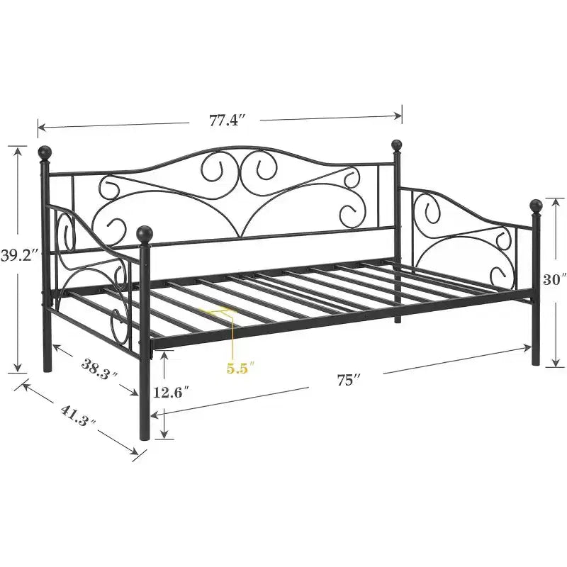 Lit de repos classique VECELO, taille double, avec design épuré, lit-plateforme en métal avec tête de lit, lit de repos pour petits espaces, chambre à coucher/salon/chambre d'amis
