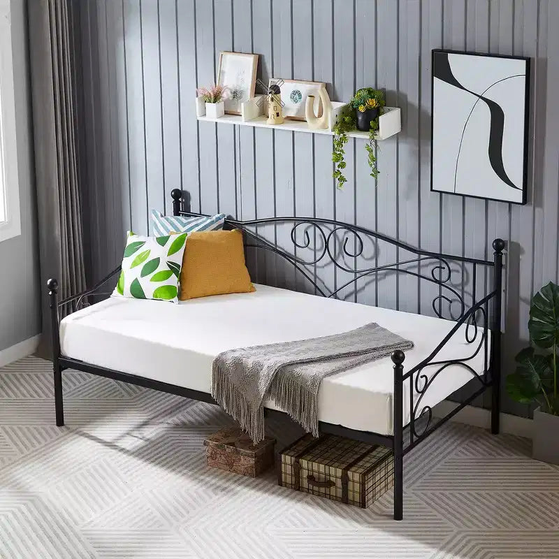 Lit de repos classique VECELO, taille double, avec design épuré, lit-plateforme en métal avec tête de lit, lit de repos pour petits espaces, chambre à coucher/salon/chambre d'amis