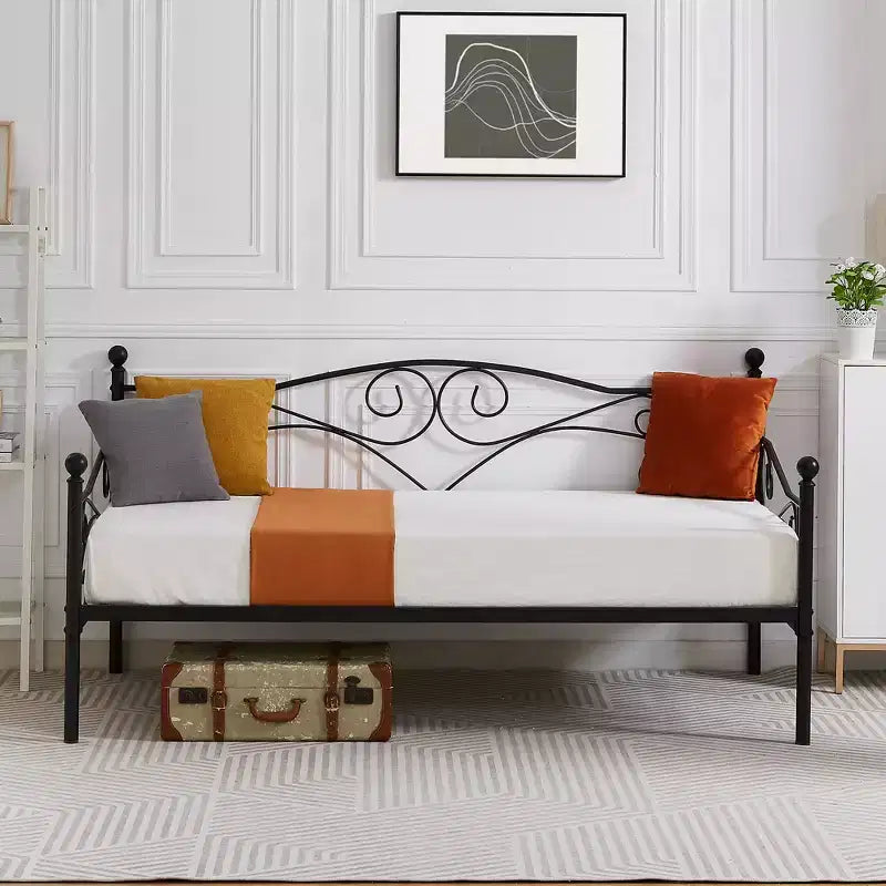 VECELO Twin Size Classic Daybed with Sleek Design, Metal Platform Sofa Bed with Headboard, Daybed for Small Spaces, Bedroom Living/Guest Room