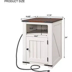 Table de chevet avec station de recharge, table d'appoint de ferme de 50,8 cm avec porte coulissante à rainures et étagère réglable pour chambre à coucher