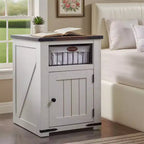 Table de chevet avec station de recharge, table d'appoint de ferme de 50,8 cm avec porte coulissante à rainures et étagère réglable pour chambre à coucher