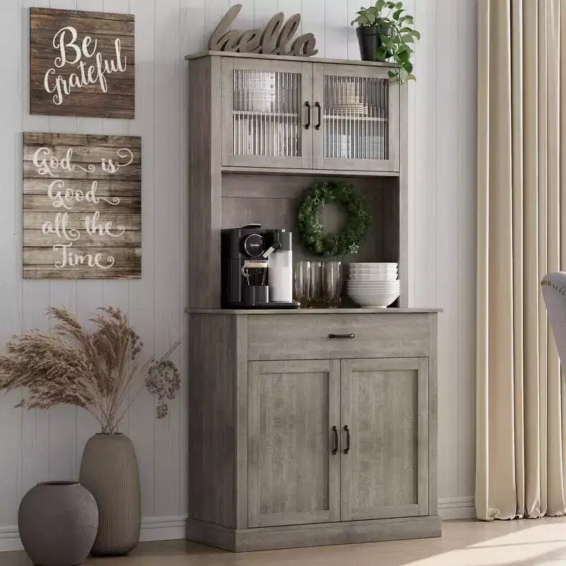 Kitchen Pantry Cabinet, 71 Tall Kitchen Hutch Storage Cabinet with Microwave Stand