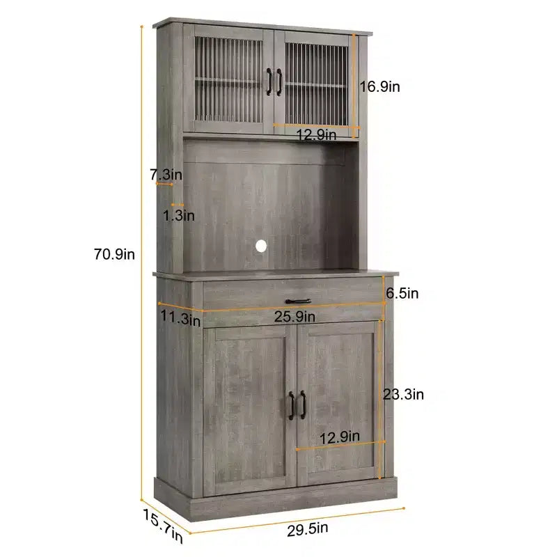 Meuble de cuisine garde-manger, Armoire de rangement de cuisine haute de 180 cm avec support pour micro-ondes