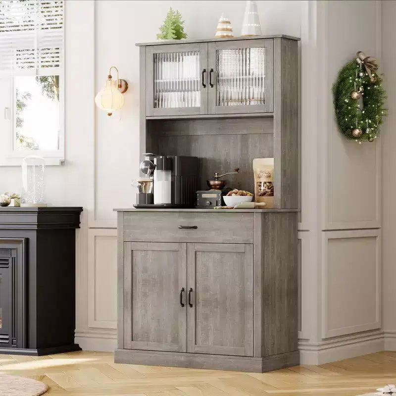 Meuble de cuisine garde-manger, Armoire de rangement de cuisine haute de 180 cm avec support pour micro-ondes