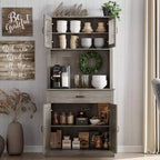 Meuble de cuisine garde-manger, Armoire de rangement de cuisine haute de 180 cm avec support pour micro-ondes