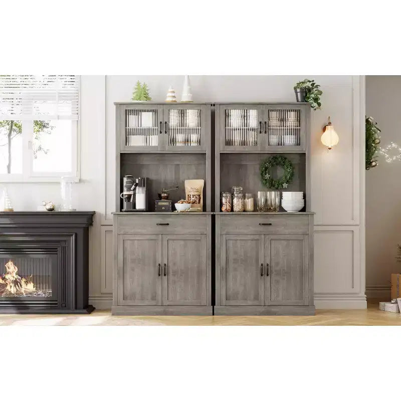 Meuble de cuisine garde-manger, Armoire de rangement de cuisine haute de 180 cm avec support pour micro-ondes