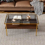 Table basse rectangulaire avec plateau en verre trempé, table moderne pour salon