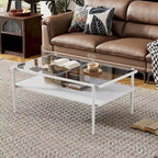 Table basse rectangulaire avec plateau en verre trempé, table moderne pour salon
