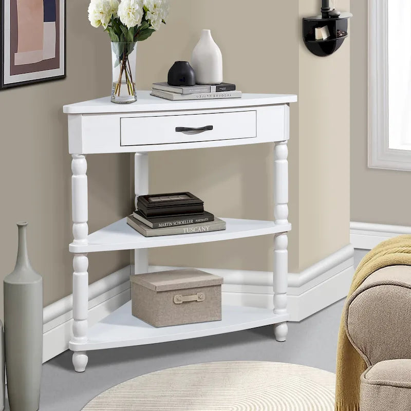 Wood Triangle Corner Side Table for Small Spaces Living Room