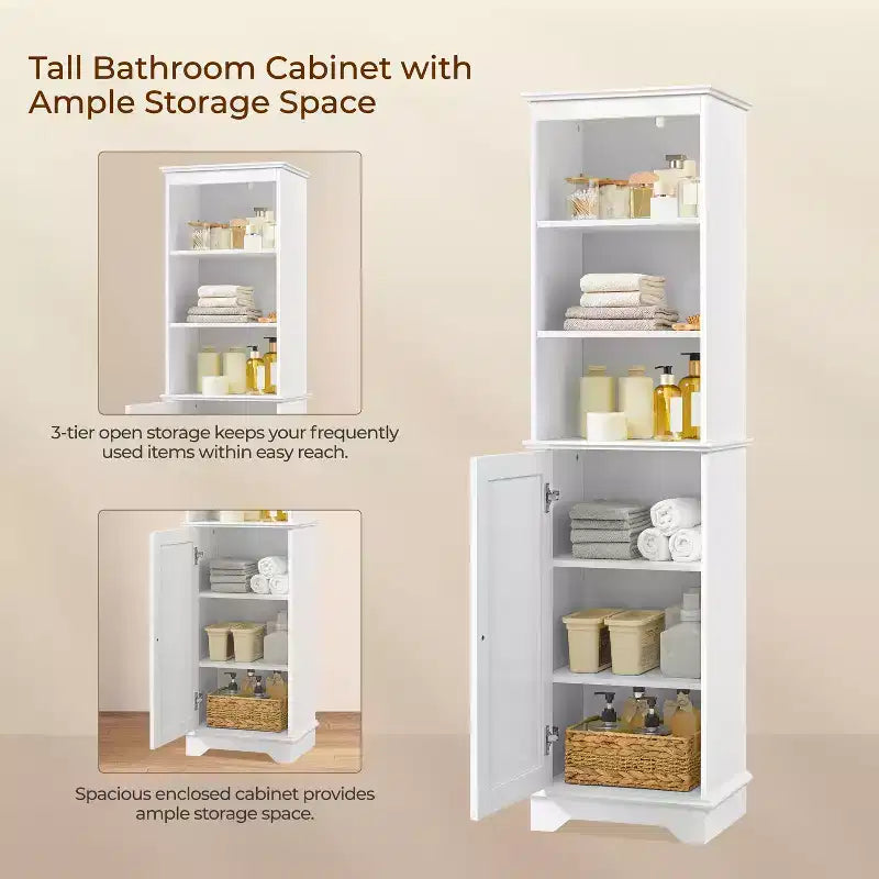 Meuble de rangement de salle de bain en bois Yaheetech avec étagères ouvertes et armoire à porte