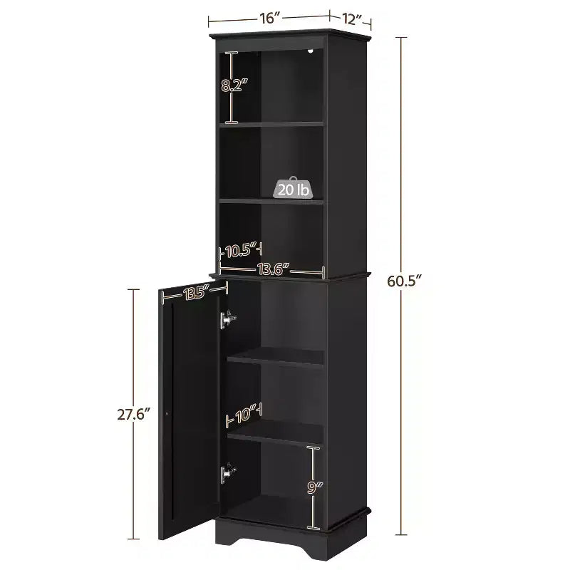 Meuble de rangement de salle de bain en bois Yaheetech avec étagères ouvertes et armoire à porte