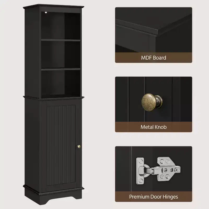 Meuble de rangement de salle de bain en bois Yaheetech avec étagères ouvertes et armoire à porte