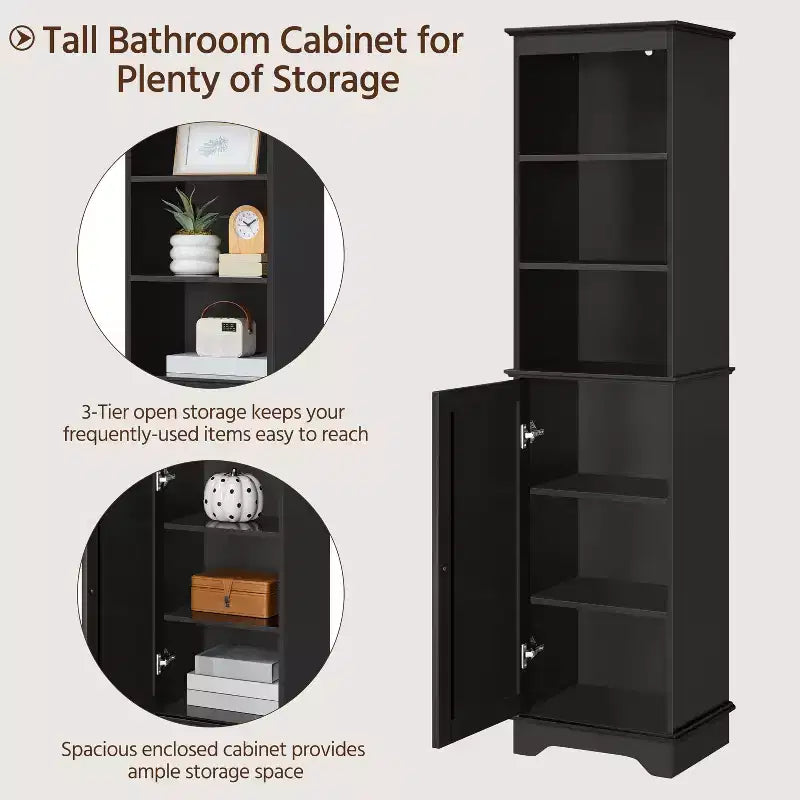 Meuble de rangement de salle de bain en bois Yaheetech avec étagères ouvertes et armoire à porte