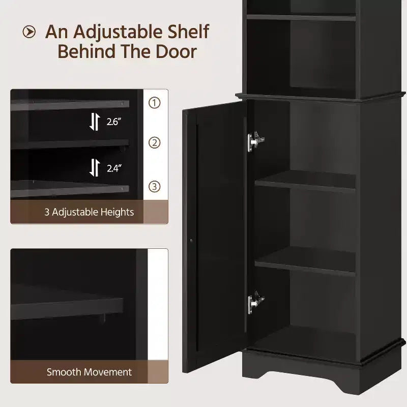 Meuble de rangement de salle de bain en bois Yaheetech avec étagères ouvertes et armoire à porte