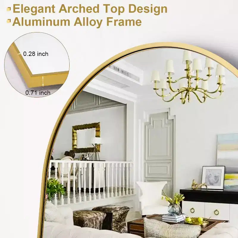 Miroir arqué pleine longueur 21 x 64, noir/doré-HOMLUX : Design autoportant, Cadre en métal