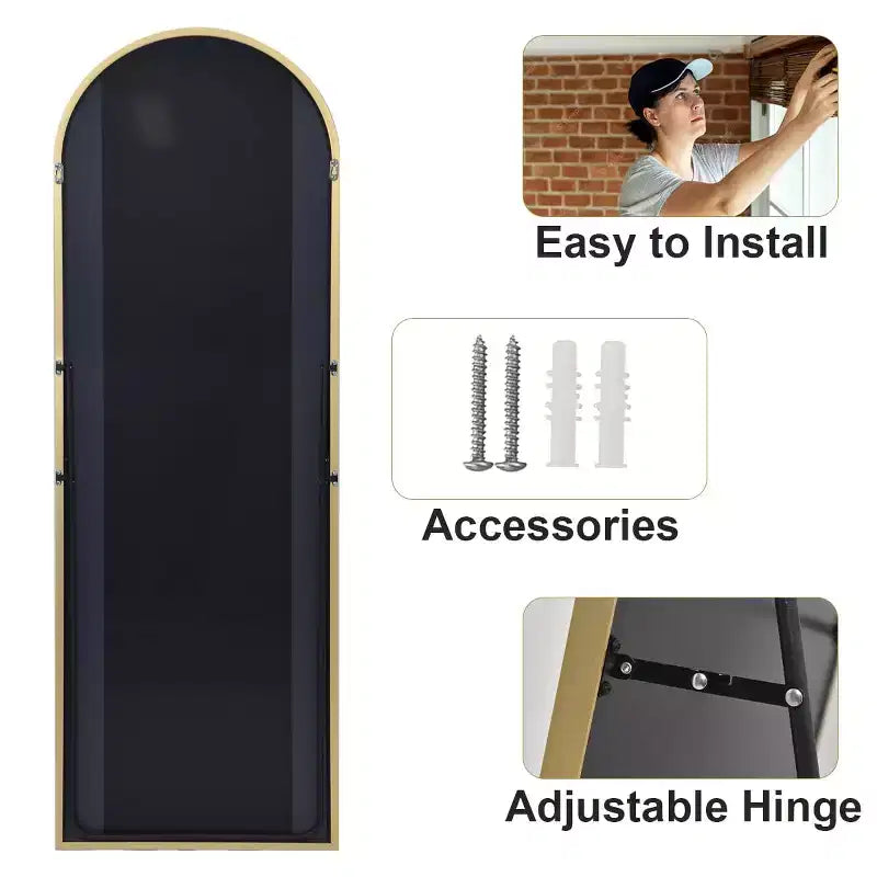 Miroir arqué pleine longueur 21 x 64, noir/doré-HOMLUX : Design autoportant, Cadre en métal