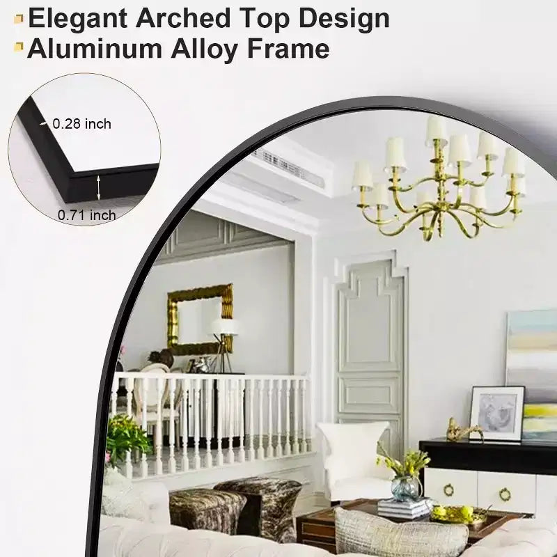 Miroir arqué pleine longueur 21 x 64, noir/doré-HOMLUX : Design autoportant, Cadre en métal