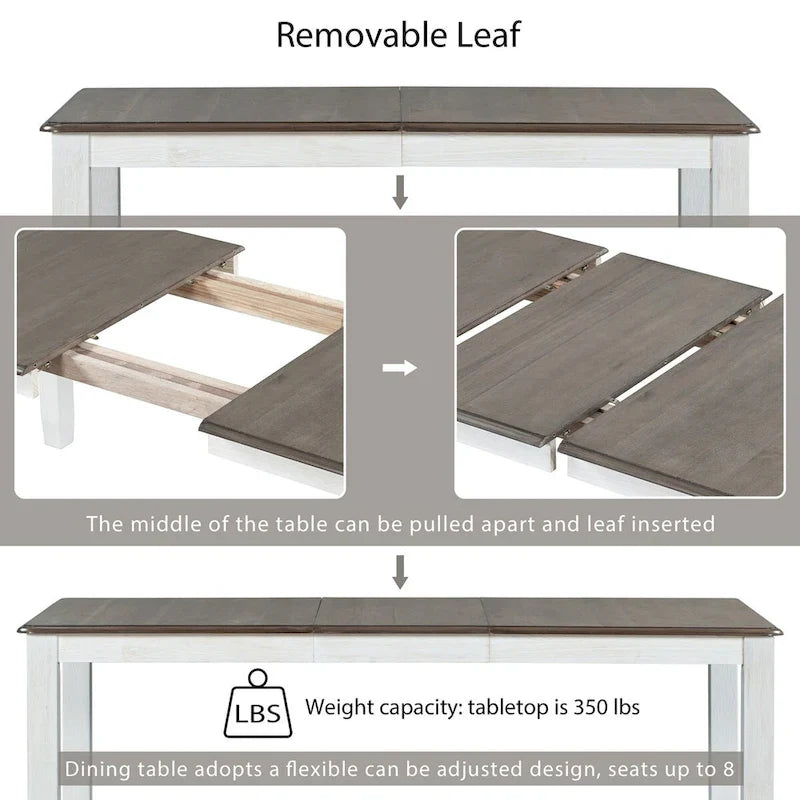 Ensemble de salle à manger 7 pièces de style rétro avec table extensible et 6 chaises rembourrées