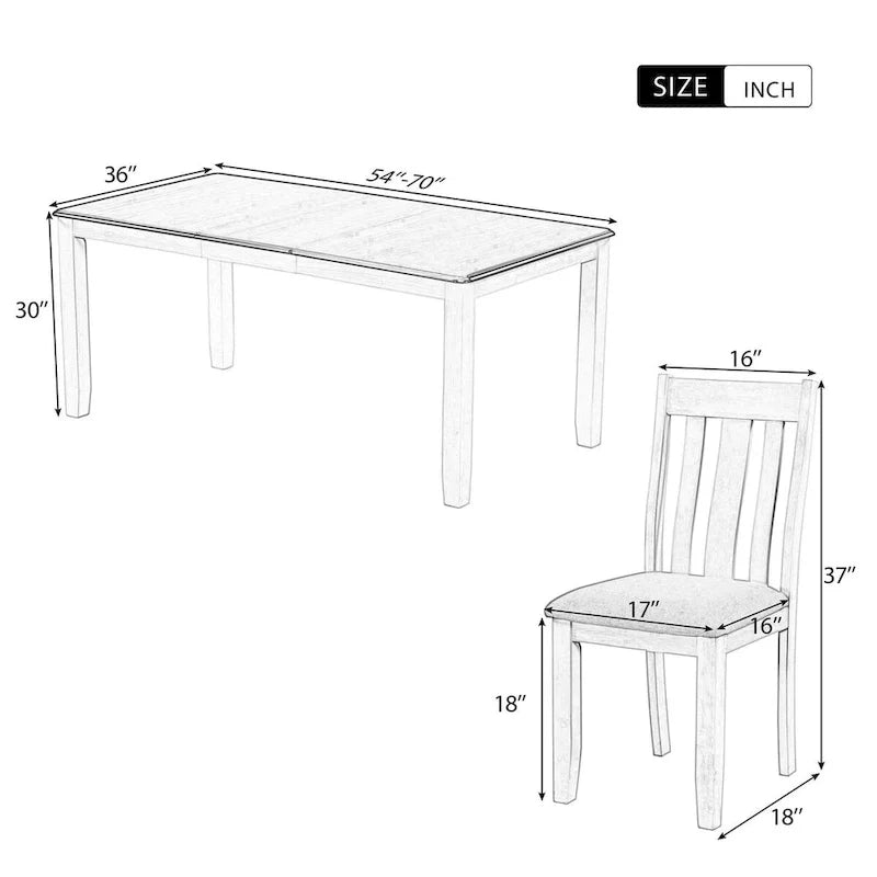 Ensemble de salle à manger 7 pièces de style rétro avec table extensible et 6 chaises rembourrées