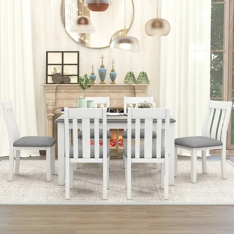 Ensemble de salle à manger 7 pièces de style rétro avec table extensible et 6 chaises rembourrées