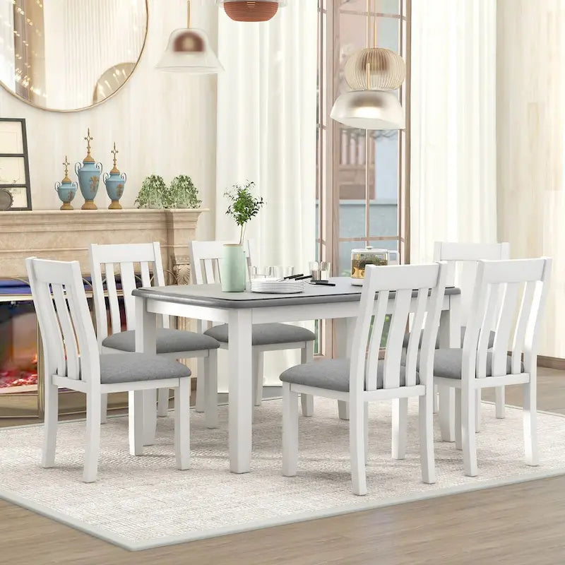 Ensemble de salle à manger 7 pièces de style rétro avec table extensible et 6 chaises rembourrées