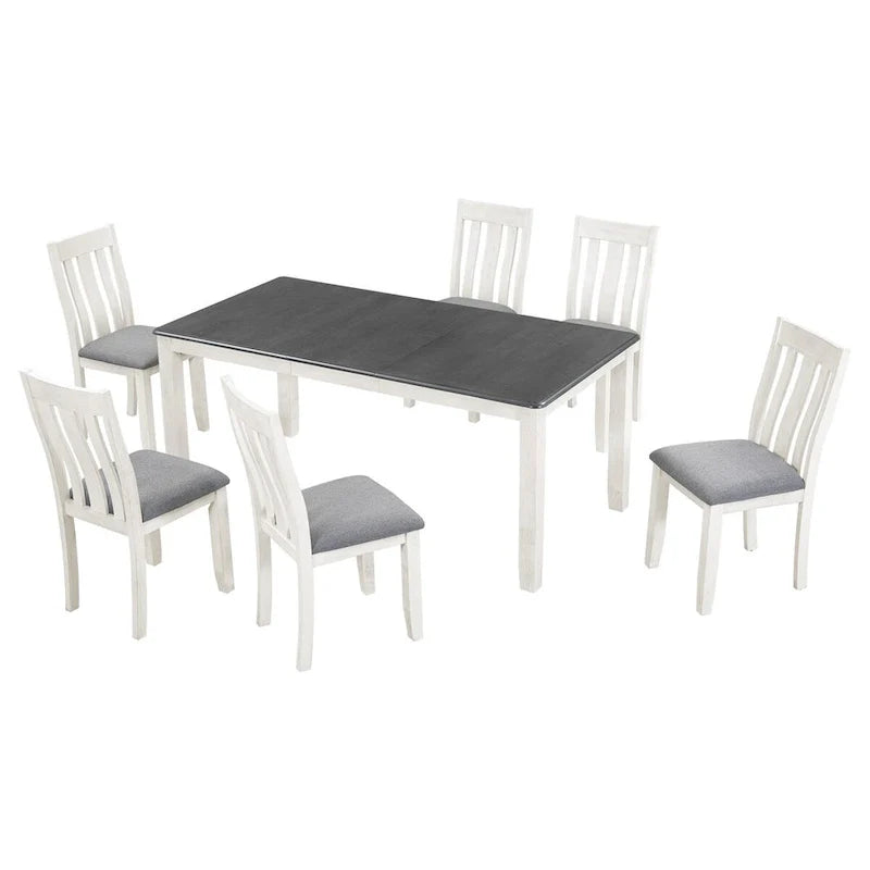 Ensemble de salle à manger 7 pièces de style rétro avec table extensible et 6 chaises rembourrées