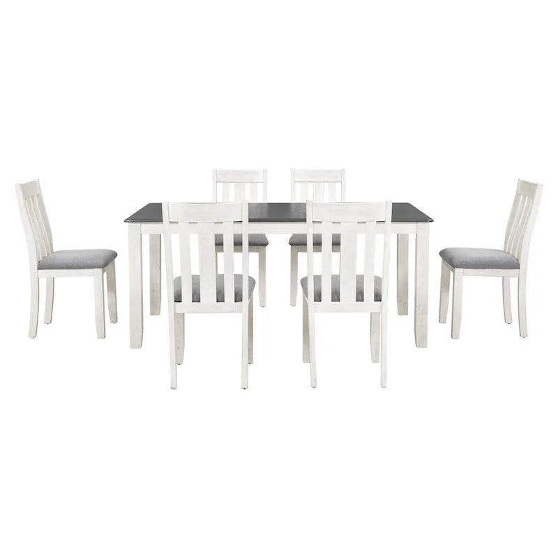 Ensemble de salle à manger 7 pièces de style rétro avec table extensible et 6 chaises rembourrées
